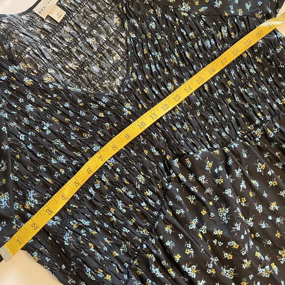 Ava & Viv Smocked Top Women's Size 2X Black Floral V-Neck Balloon Sleeves Cotton - Picture 9 of 10